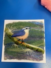 Nuthatch Needle felted picture made by Sheila M as examples of her workshop on November 25th